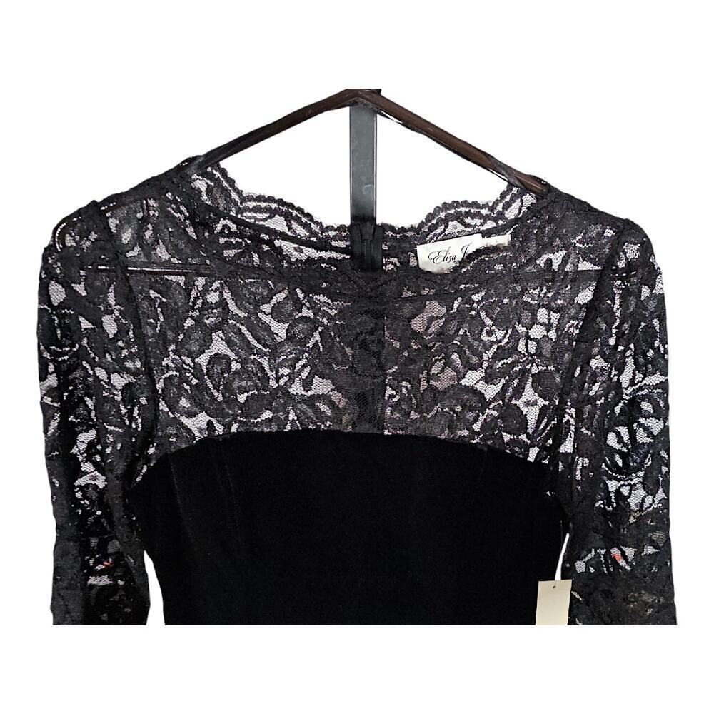 Eliza J Women's Black Lace Velvet Sleeveless Boat Neck Sheath Dress Size 6 - Picture 4 of 8